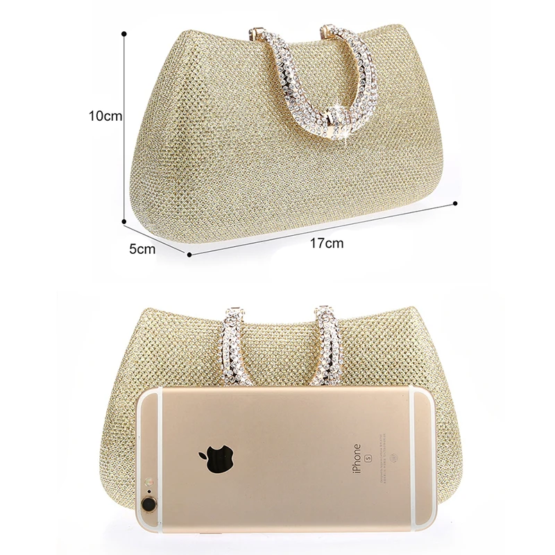 Classic Elegant Unique Design U Shape Diamond Clasp Clutch Bags Silver Color Women Evening Bags Female Clutches Party Purse