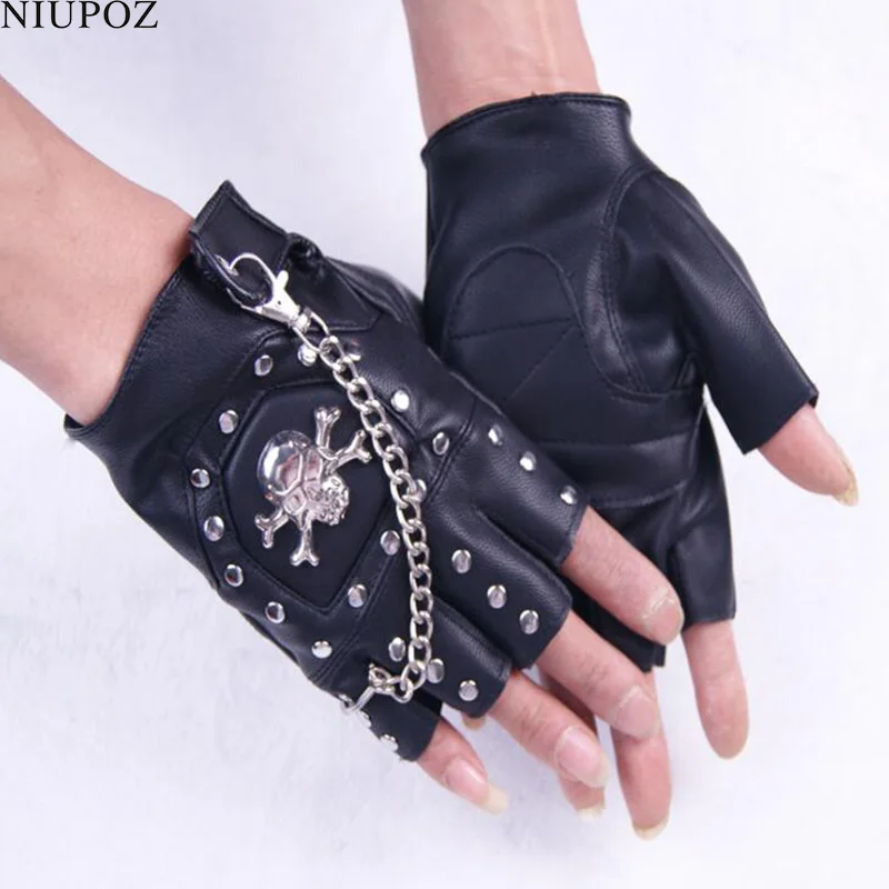 New Cool Skull Men Women Half Finger Leather Punk Gloves Unisex Semi-finger Dance Gloves Bike Fingerless Gloves S31