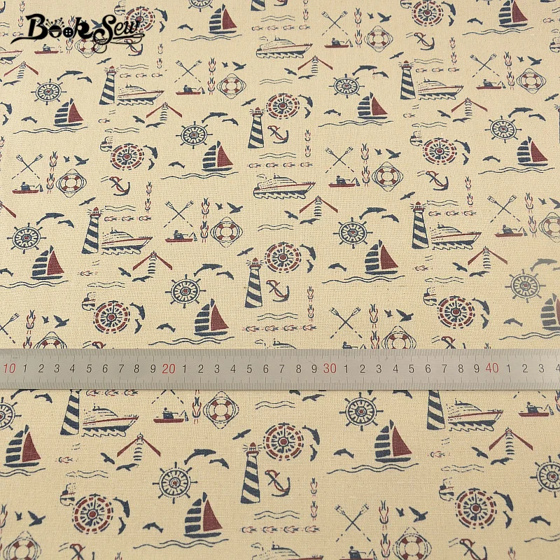 Booksew-tela de lino y algodón con diseño de tema de mar, Material de costura para mantel, almohada, bolsa, cortina, cojín, decoración Zakka, Tissu