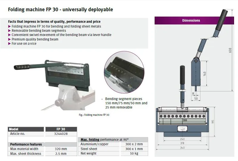 Imagem -02 - Manual Máquina de Dobra de Placa de Aço Baterpak Aço Galvanizado Alumínio Folha Máquina de Dobra sem Braçadeira Exportação Alemanha Qualidade Fp30