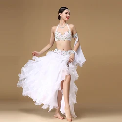 2019 New Stage Performance Belly Dancing Costumes 3 Pieces Eastern Style Sequined Beaded Top Belly Dance Bra Belt and Skirt