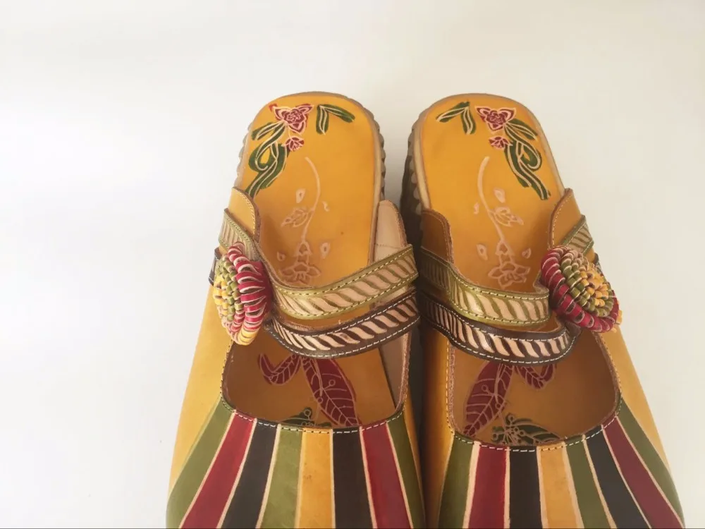 Careaymade-venda quente, novo verão quente, couro genuíno chinelos planos, estilo étnico feminino doce cor muffin slippers958-3