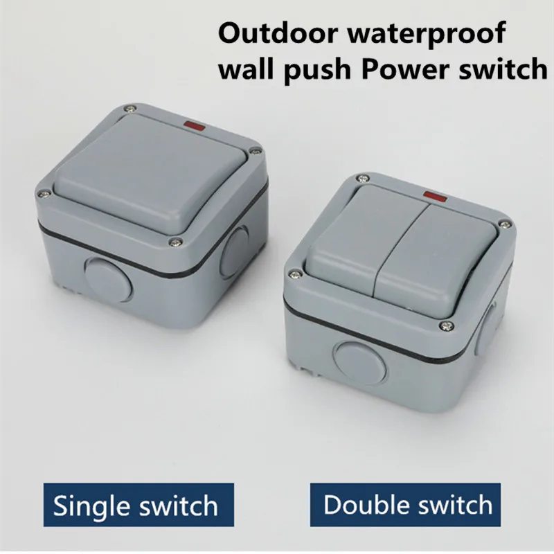 

IP66 Outdoor Waterproof Dust-proof Outdoor External Wall Switch 1 Gang Push Button Powe wall Switch socket