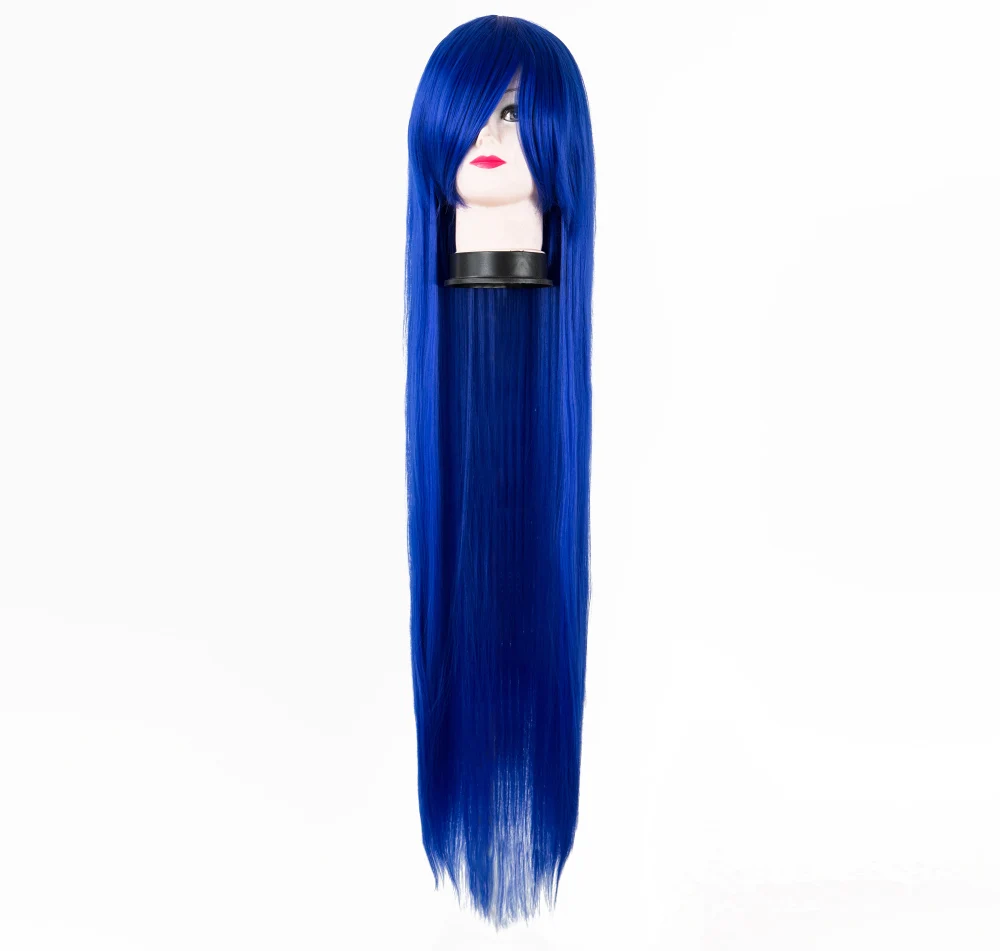 Cos-play Wig Fei-Show Synthetic Heat Resistant 100 CM/40 Inches Straight Diamond Blue Hair Halloween Costume Salon Hairpiece