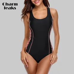 Charmleaks One Piece Women Sports Swimsuit Sports Swimwear Padded Bikini Backless Beach Wear Bathing Suits Monokini