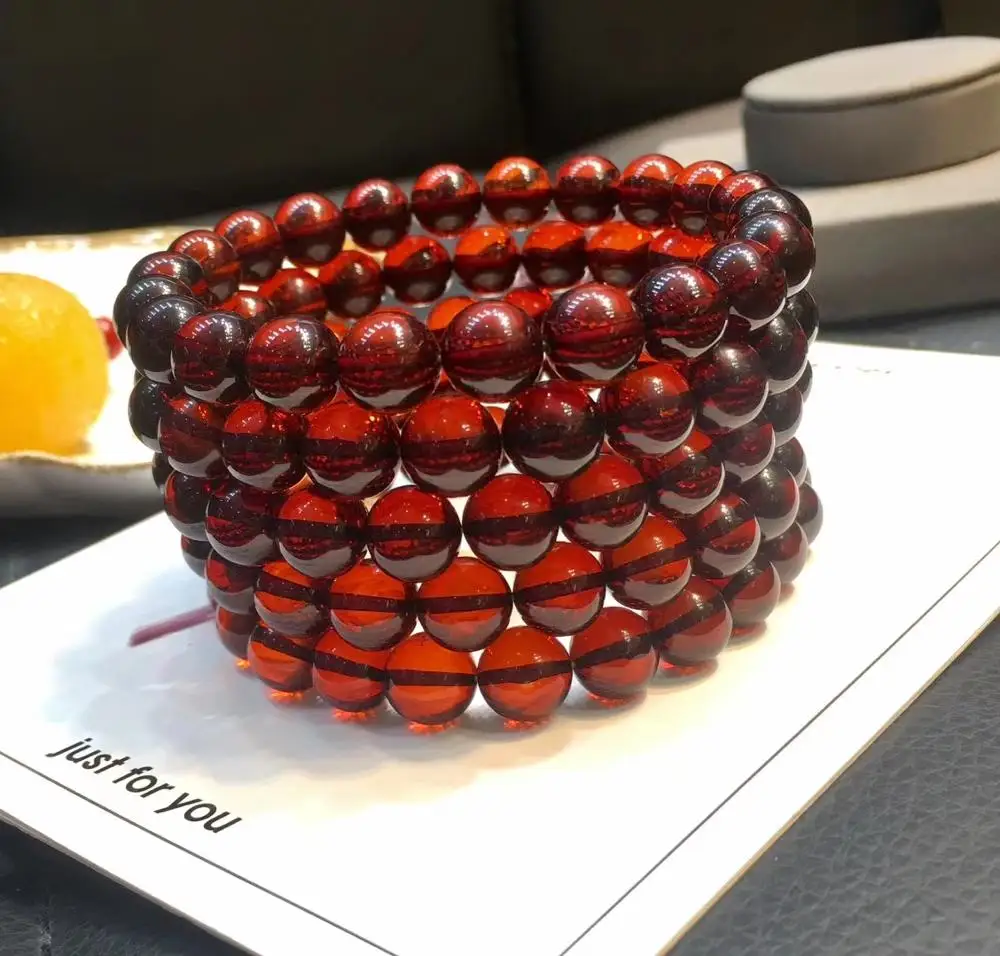 

Natural Blood Red Amber Beads Bracelet Stretch Crystal Women Clear 9mm Round Beads Bracelet Jewelry Genuine AAAAA