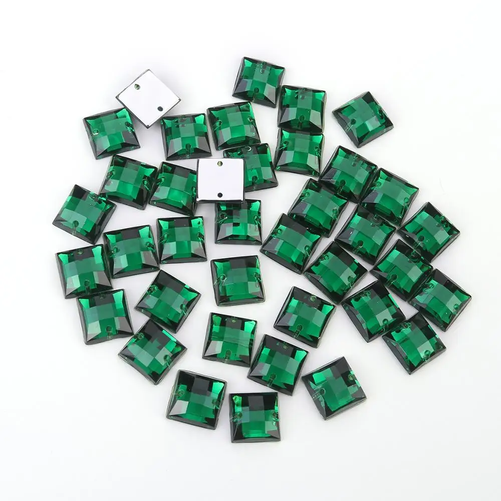 TPSMOC 10mm square shape High quality Acryl sew on rhinestones with two holes Flatback beads diy clothing accessories