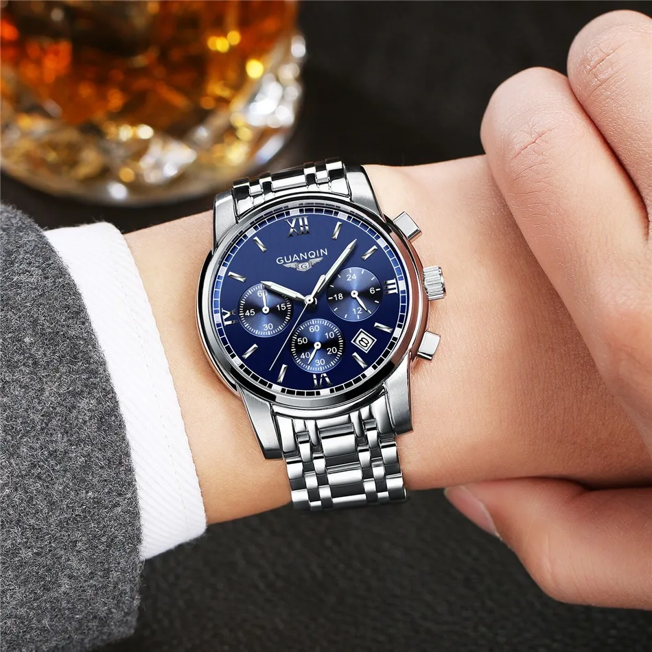 relogio masculino GUANQIN Mens Watches Top Brand Luxury Fashion Business Quartz Watch Men Sport Full Steel Waterproof Wristwatch