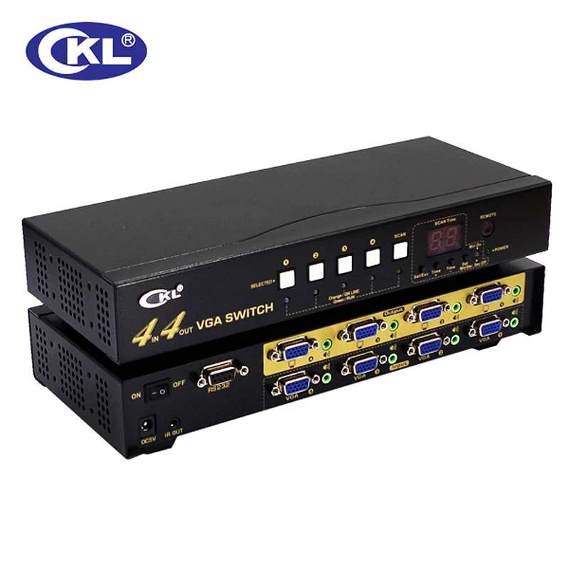 CKL-444R High-end Kotak VGA Beralih Splitter dengan audio 4 in 4 out 2048*1536 450 MHz untuk PC Monitor wih IR Remote Kontrol RS232