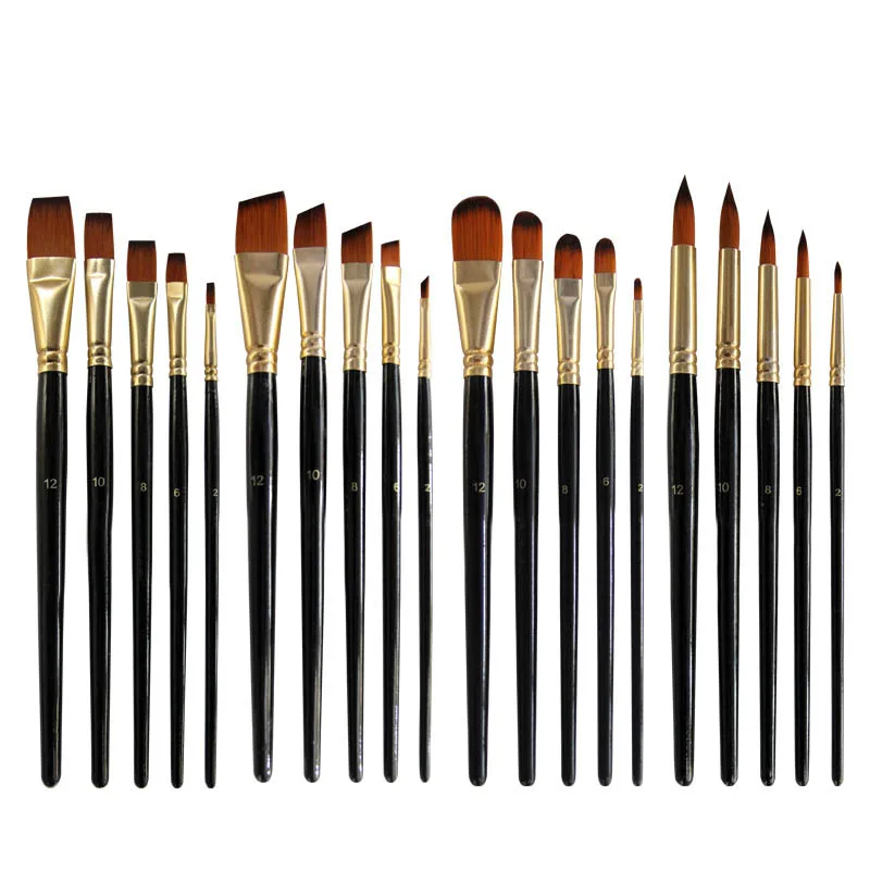 5Pcs/6pcs Artist Paint Brush Set High Quality Nylon Hair Wood Black Handle Watercolor Acrylic Oil Brush Painting Art Supplies