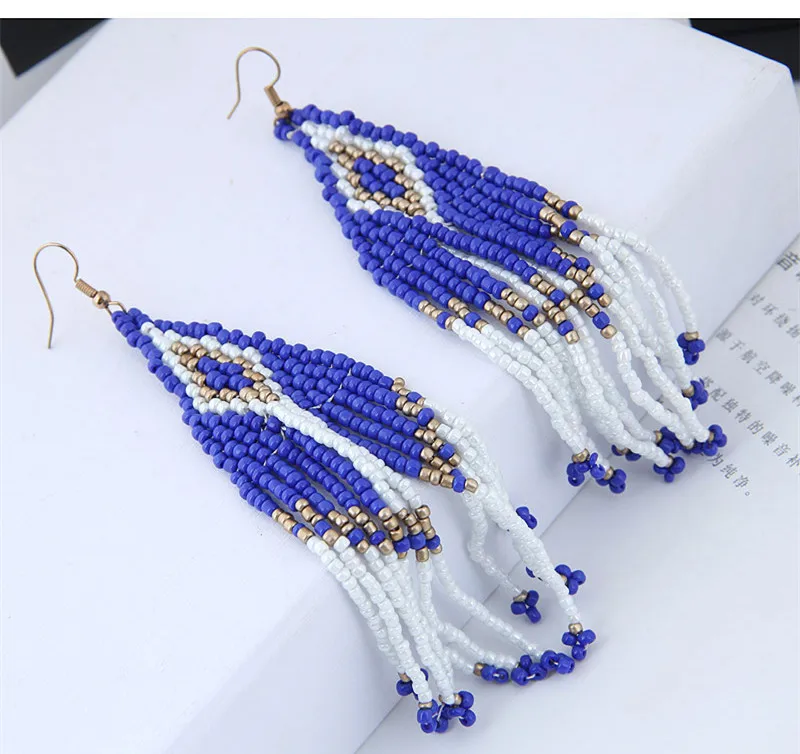 VWKTUUN Bohemian Handmade Beaded Long Tassel Earrings For Women Multicolor Beads Earing Statement Dangle Earrings Ethnic Jewelry