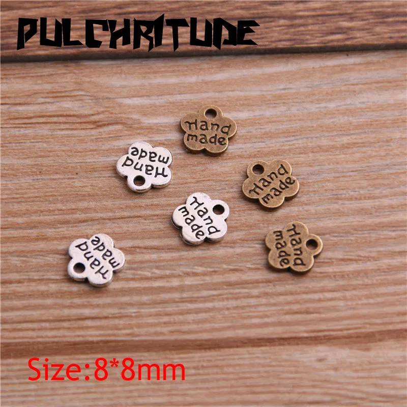 100PCS 8*8mm Metal Alloy Two Color Double Letter Florets Charms Pendants for Jewelry Making DIY Handmade Craft