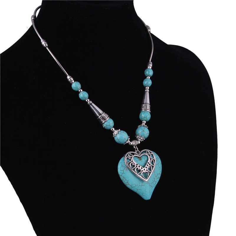 Aihua Maxi Big Statement Natursteinperlen Herzen Halsketten & Anhänger für Frauen Böhmischer Schmuck Geschenke – Detail 5