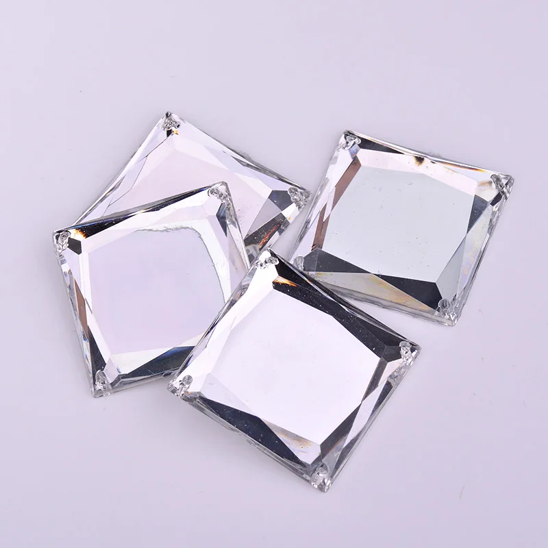 JUNAO 20Pcs 35mm Large Size Clear Crystal Sewing Square Mirror Rhinestones Applique Flat Back Acrylic Stones For DIY Crafts