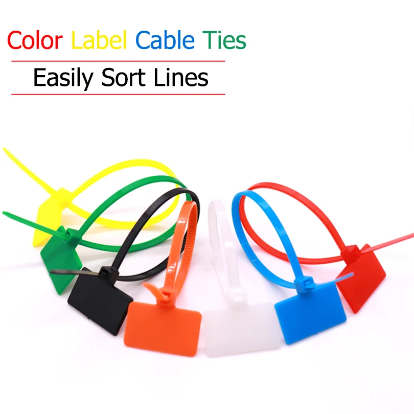 100pcs Easy Mark 4*150mm Nylon Cable Ties Tag Labels Plastic Loop Ties Markers Cable Tag Self-locking Zip Ties