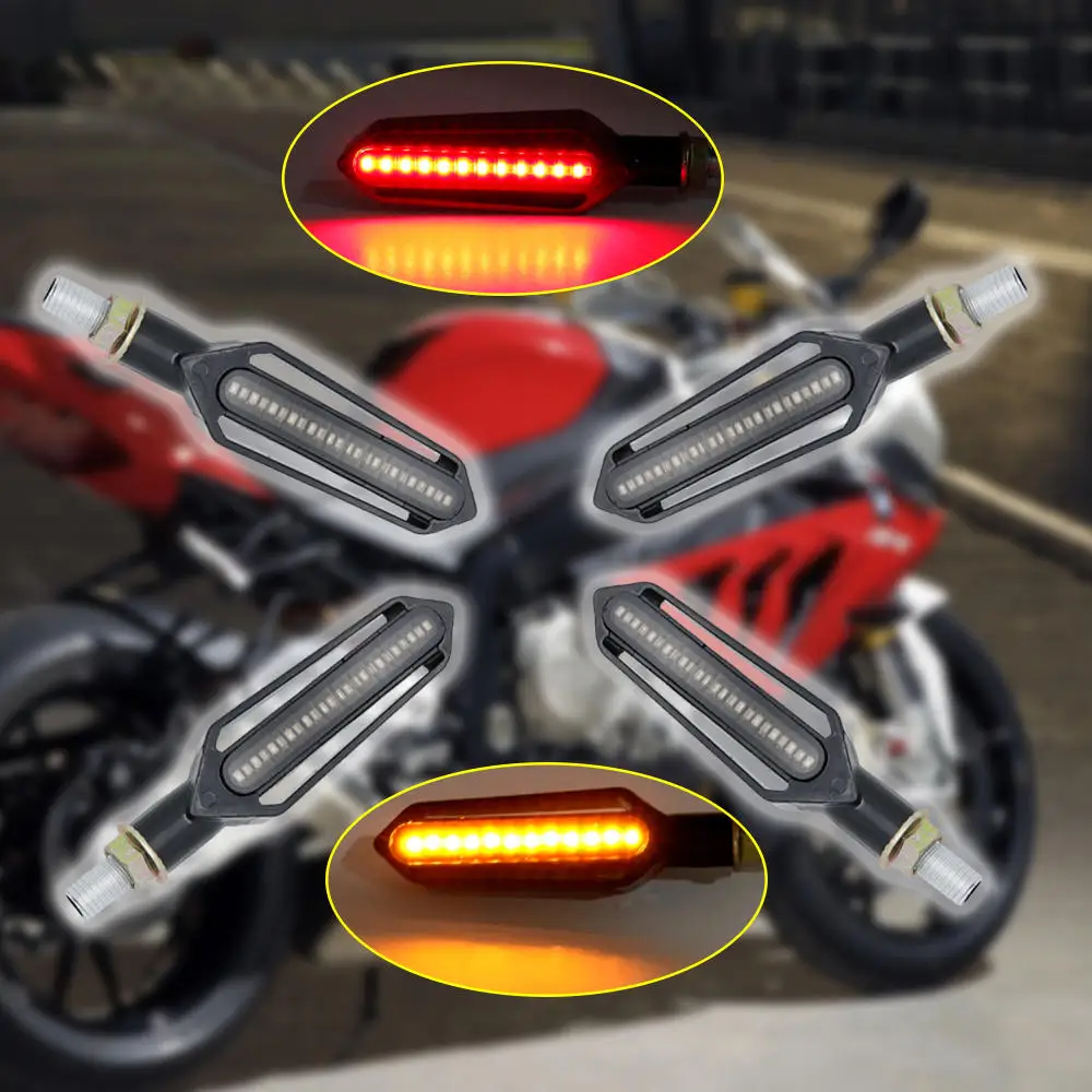 Amber Motorcycle Turn Signals Light LED Flowing Water Flashing Lights Motorcycles Blinker Indicators Red Brake Lamp With DRL