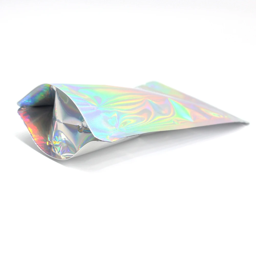 Thick 50pcs Aluminum Foil Laser Zip Lock Pouch Clear Hologram Rainbow Stand Up Zip Lock Plastic Packaging Bag with Tear Notch