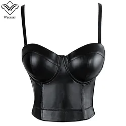 Wechery-espartilho de couro para mulheres, colheita Bustier, sutiã gótico, push up body top, lingerie sexy, festa Corselet, camis curto, plus size, 6XL