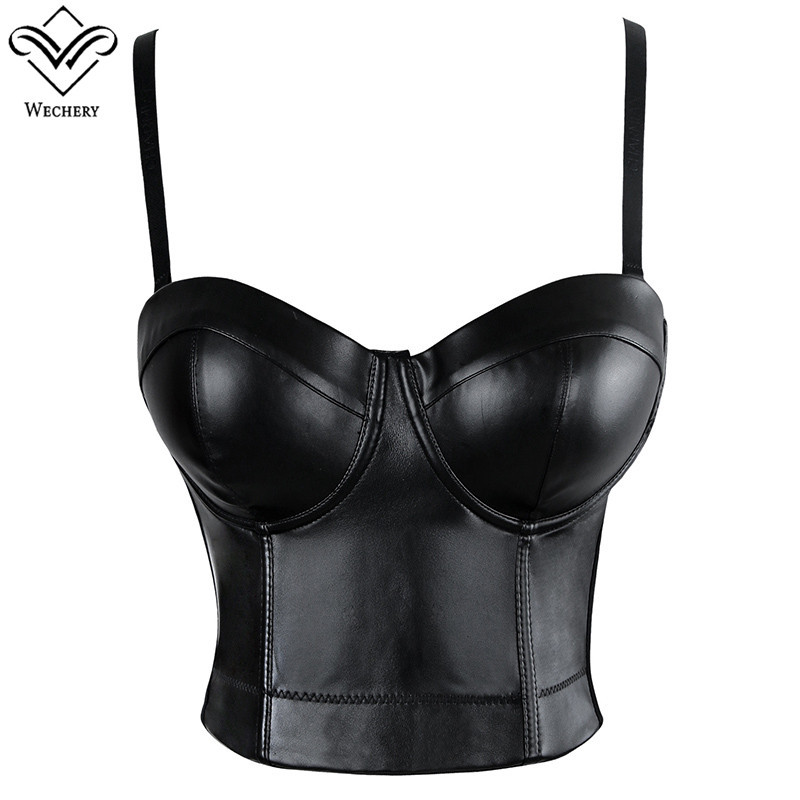  Wechery Women Leather Corset Top Crop Bustier Gothic Bra Push Up Bodice Sexy Lingerie Corselet Party Short Camis Plus Size 6XL 