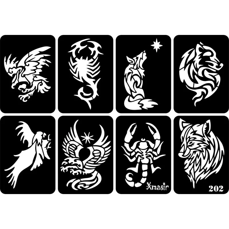 32pcs Airbrush Temporary Tattoo Stencil for Men Arm Back Body Art Painting DIY Glitter Templates Fake Tattoo Set 6.7cm*9.5 Cm