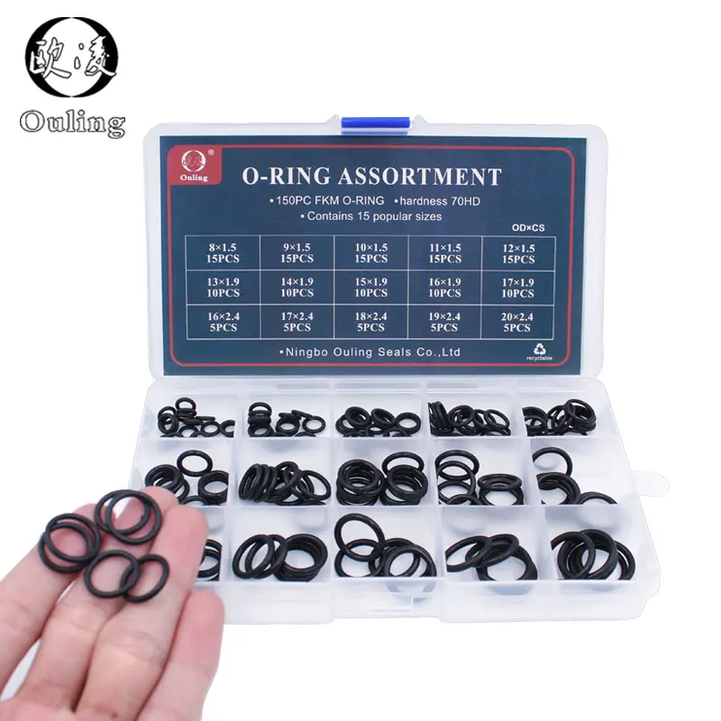 

150pcs Black FKM O Rings Rubber Washer Sealing O-rings Assortment 15Sizes O ring Seal Kit Gasket Set Box Oil Resistance Ring