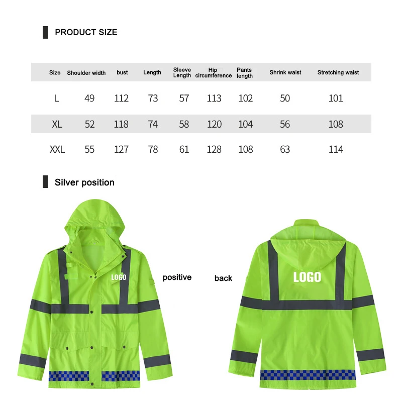 Reflective Raincoat Construction Security Fluorescent Waterproof Jacket Sanitation Security Patrol Outdoor Sport Motorcycle Fish