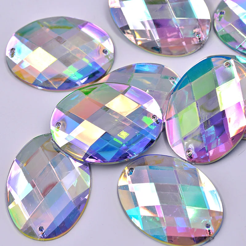 JUNAO 30*40mm 20pcs Big Size Sew On Crystal AB Oval Rhinestone Applique Sewing Crystals Stones Flatback Scrapbook Acrylic Strass