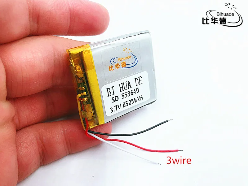 Li-Po 3 line 3.7V,850mAH,553640 polymer lithium ion / Li-ion battery for GPS,mp3,mp4,mp5,dvd,,model toy mobile bluetoo