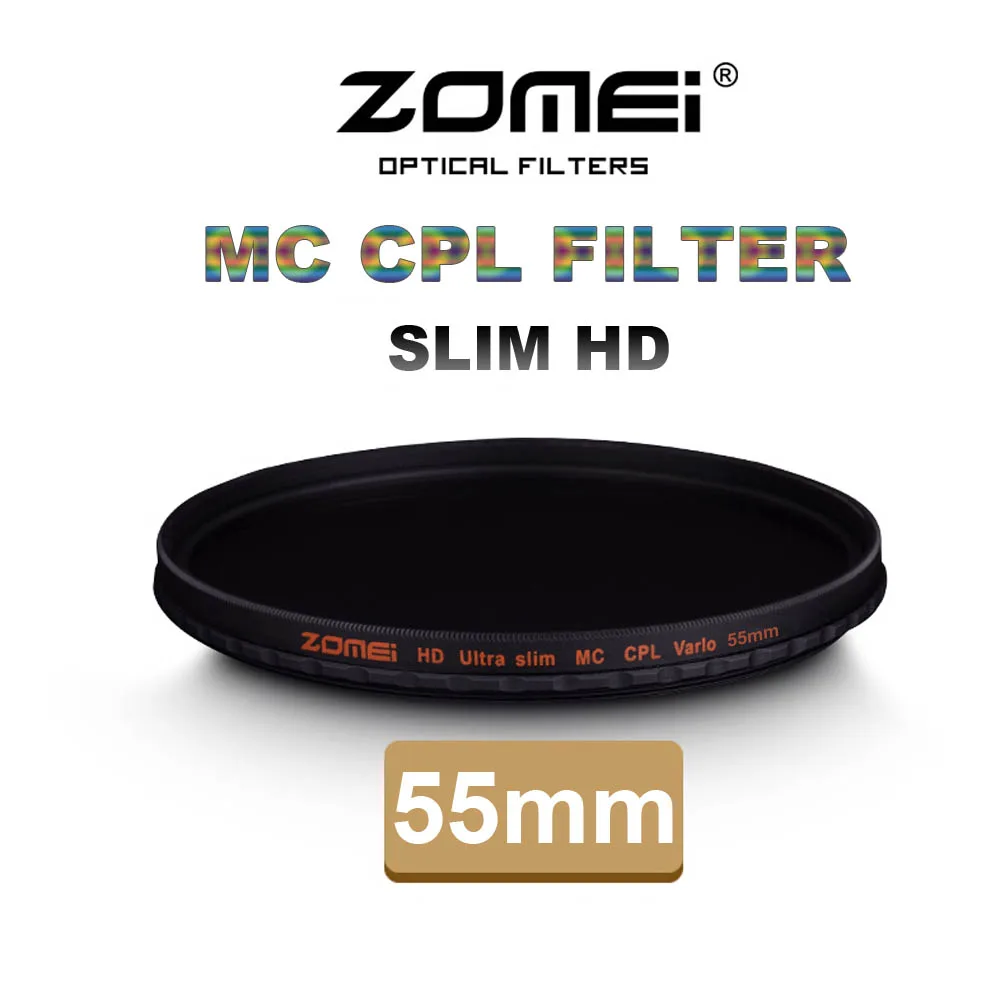 Поляризационный фильтр Zomei 55 мм CPL Slim Pro HD, 18 слоев, Круглый поляризационный фильтр MC для объективов фотоаппаратов Canon, Nikon, Sony, Pentax, Leica