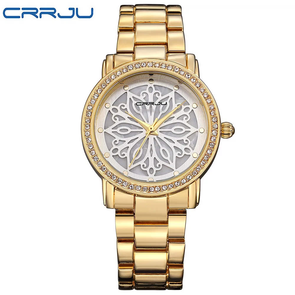 

CRRJU luxury Dress Brand Fashion Watch Woman Ladies Rose gold Diamond relogio feminino Dress Clock female relojes mujer 2023 New