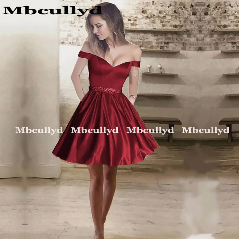 Mbcullyd-Vestido corto de fiesta con hombros descubiertos para mujer, minivestido Rosa elegante con cuentas, 2023