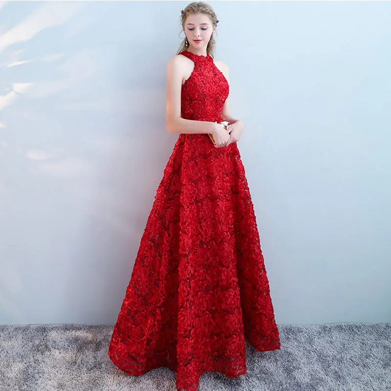 Customized Red Beading Pleat Silk Long Evening Dresses 2020 Backless Halter Formal Dress Simpel Evening Party Dresses