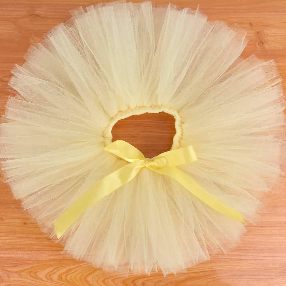 Light Yellow Solid Baby Girls Fluffy Tutu Skirt & Headband Set Newborn Photo Prop Costume Infant Birthday Tulle Tutus For 0-12M