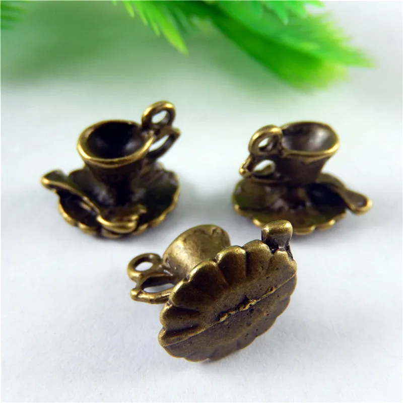 10pcs/pack Vintage Antique Bronze Alloy Coffee Cup Pot Bracelet Charms Necklace Pendants Handmade Craft Jewelry Findings 51042