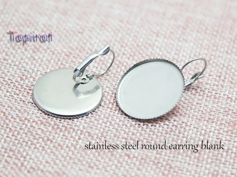 Stainless Steel Lever Back Earring Setting 18mm Round Cabochon Blank Base Fit Glass Cabochon Cameo DIY Earrings Hooks Findings