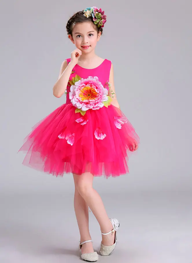 Colorful flowers standart salsa dance dress for girls Sexy modern dance costume for girls dance wear childrens kids competition