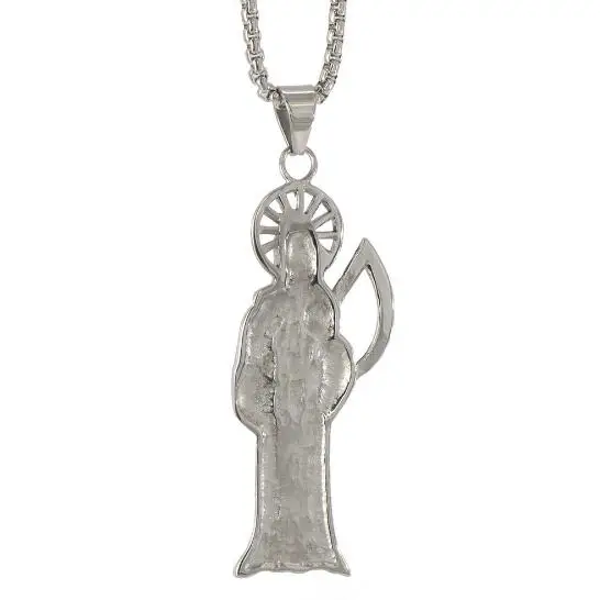 Fate love Jewelry High Quality Holy Saint Death Santa Muerte Skull Delicate Pendant Stainless steel Rolo Chian Necklace 24\'\'