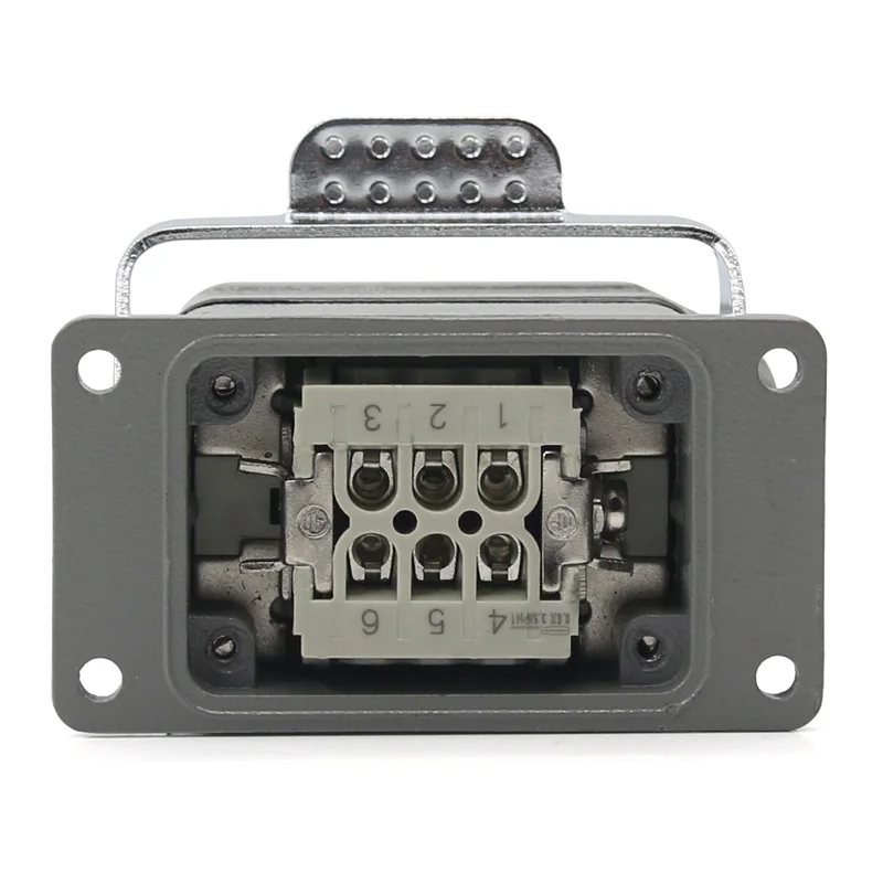 HDC-HE-006 Rectangular Heavy Duty Connector Six Pin Aviation Waterproof Plug Socket 500V 16A