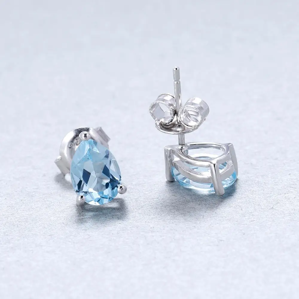 Gem\'s Ballet 4*6mm 0.99Ct Natural Swiss Blue Topaz Gemstone Stud Earrings 925 Sterling Silver Fashion Jewelry for Women