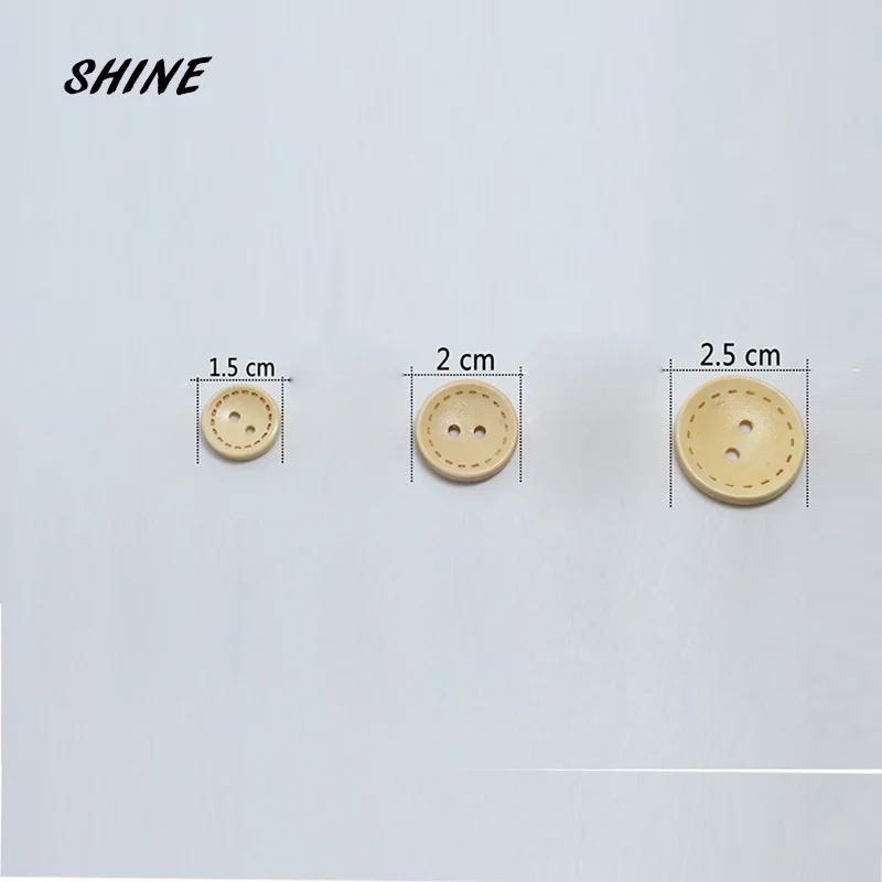 SHINE Wooden Sewing Buttons Scrapbooking Round Natural Two Holes Circle Pattern 15\\20\\25mm Dia. 50PCs Costura Botones Decorate