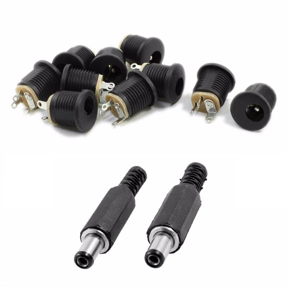 

100 set DC Power 5.5 x 2.1mm plug+female Socket Panel Mount adapter DIY
