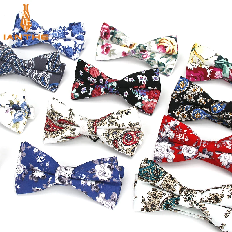 

Mens Bow Tie Flexible Bowtie Smooth Necktie Soft 100%Cotton Butterfly Decorative Pattern Paisley Flower Print Neck Ties Cravata