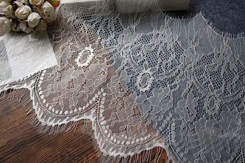 Wide Lace Fabric for Eyelash, Black and White Eyelash, DIY Clothing Accessories, Nylon, Soft Lace Trim, Lace Material Width 25cm