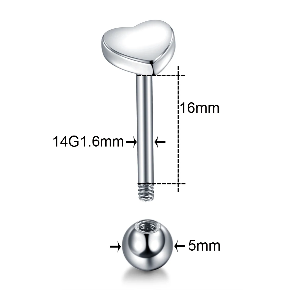 1PC 14G Steel Heart Logo Tongue Barbell Piercings Nipple Barbell Mamilo Piercing Labret Stud Lip Piercing Body Jewelry