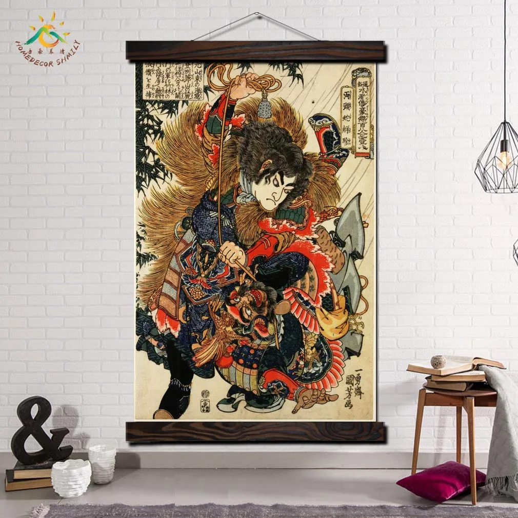 

Traditional Japan Samurai Modern Wall Art Print Pop Art Posters and Prints Scroll Canvas Painting Wall Pictures for Living Room