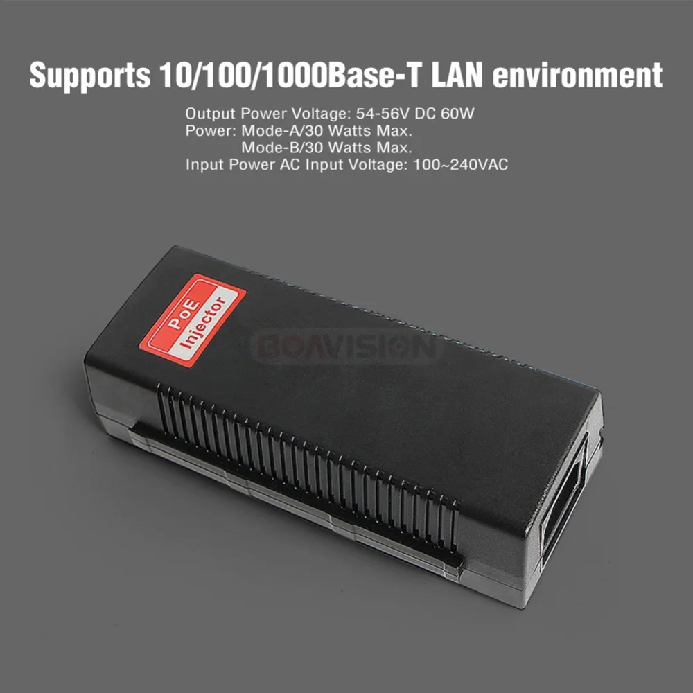 1000Mbps Gigabit 60W Hi Power POE Injector Compatibile IEEE802.3bt DC Ingresso 54V Uscita 100-240V POE Power Per CCTV PTZ Macchina Fotografica del IP