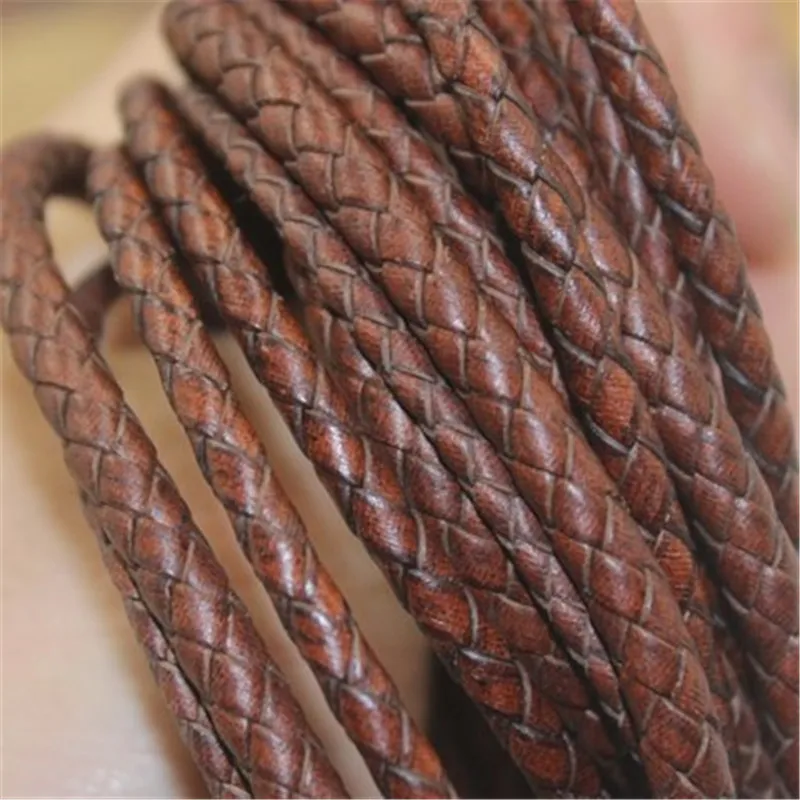 1m/lot 3mm 4mm 5mm Round Braided Genuine Leather Cord Coffee Cow Leather Cords String Rope Bracelet Findings Diy Jewelry Making