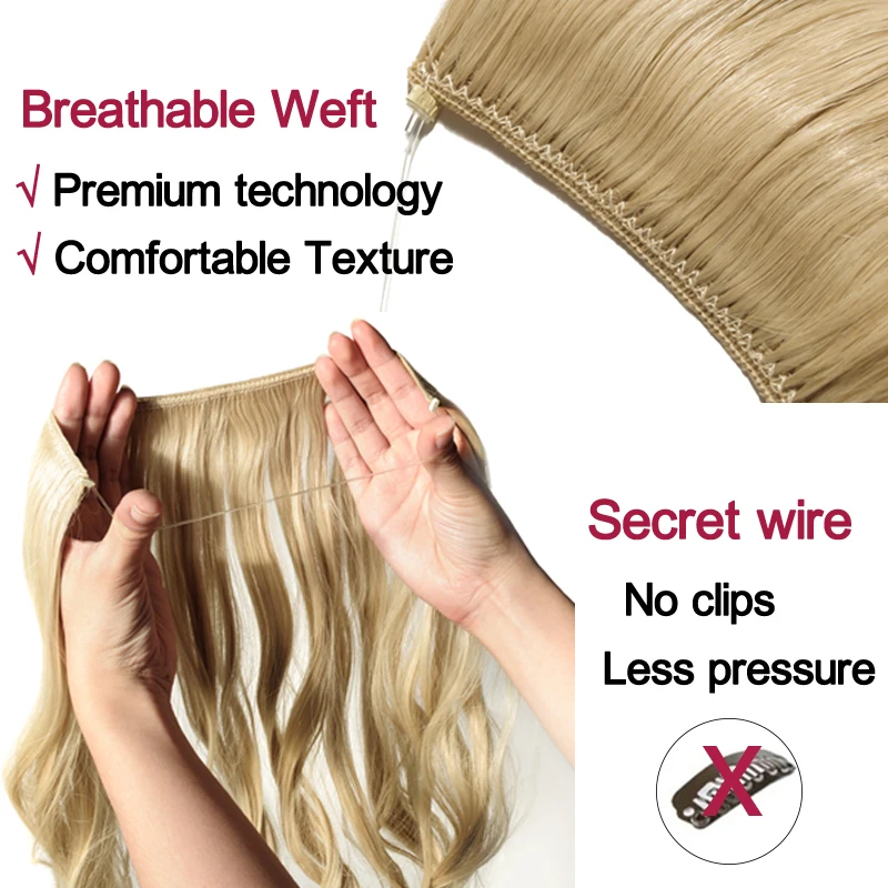 BENEHAIR Synthetic Invisible Wire No Clips In Hair Extensions Secret Fish Line Hairpieces Hair Extensions Fake Hair For Women