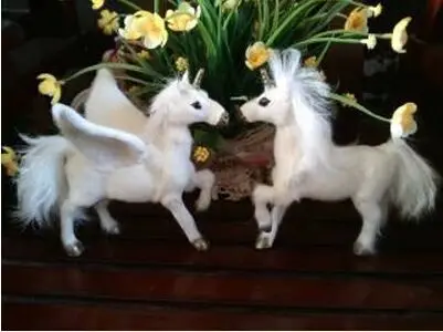 a pair of simulation white horse 16x18cm unicorn hard model toy,polyethylene&furs toy gift 1110