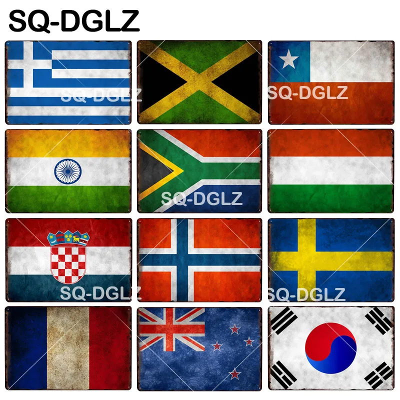 [SQ-DGLZ]Country Flag Metal Sign Greece/Jamaica/Chile/India/South Africa/Hungary/Croatia/Norway/Sweden/France/New Zealand/Korea